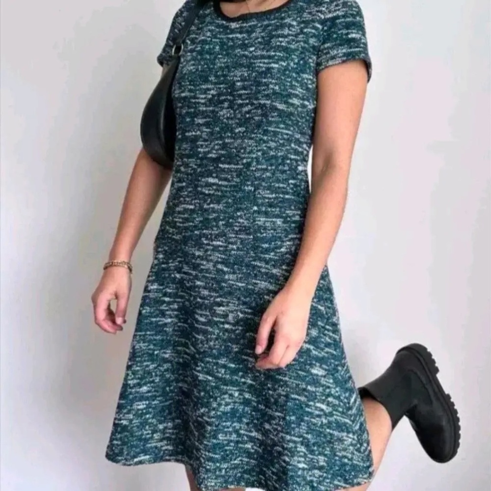 Talbots Tweed Dress Fit N Flare Drop Waist Faux Leather Trim
